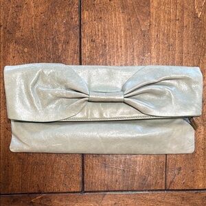 Elegant HOBO leather Bow Clutch in pale blue/green